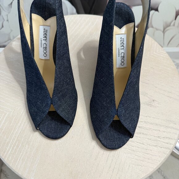 Jimmy Choo SHAR 85 Denim Peep-Toe Heels NEW – Size 40 | 9  (New in Box) - Picture 5 of 9